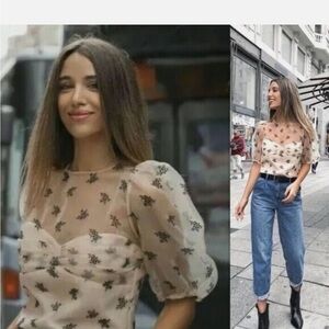 Zara Organza puff sleeve crop top. Size medium.